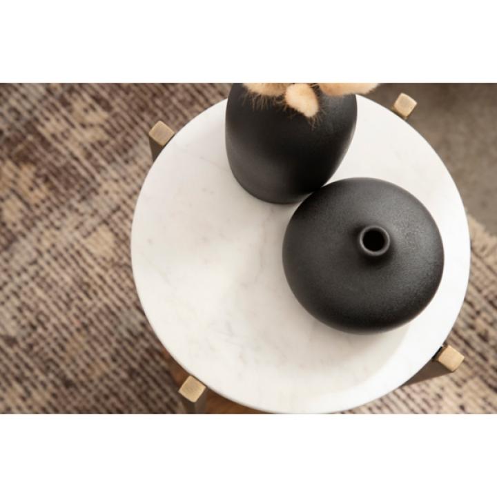 White Marble Walnut Accent Table