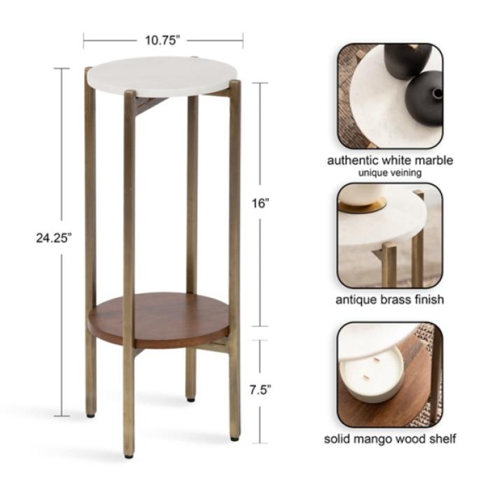 White Marble Walnut Accent Table
