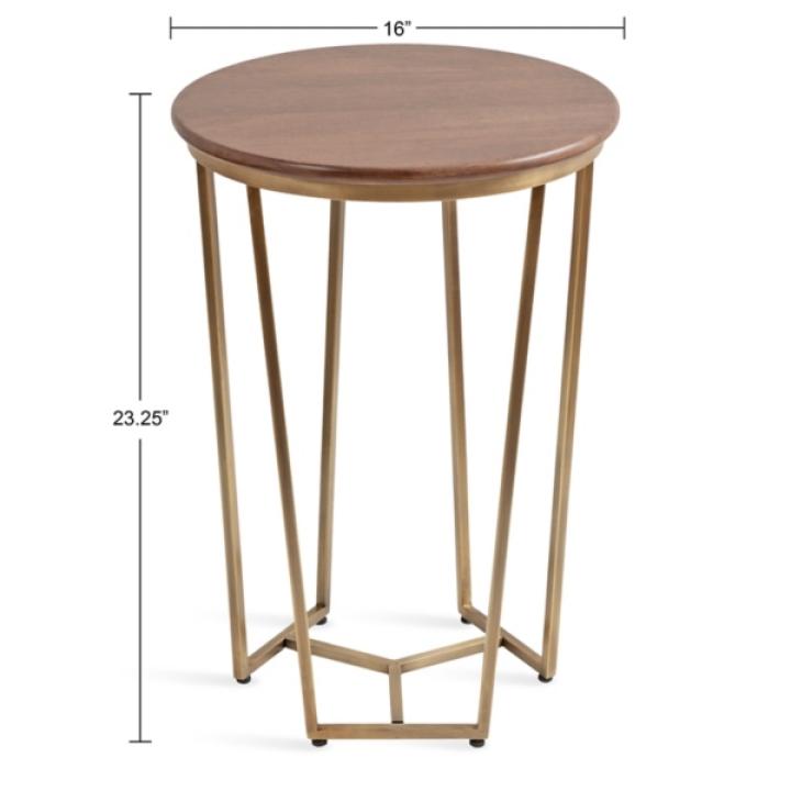 Geometric Brass Walnut Accent Table