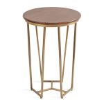 Geometric Brass Walnut Accent Table