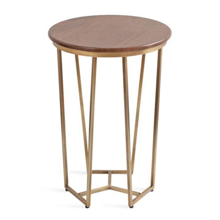 Geometric Brass Walnut Accent Table