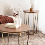 Geometric Brass Walnut Accent Table