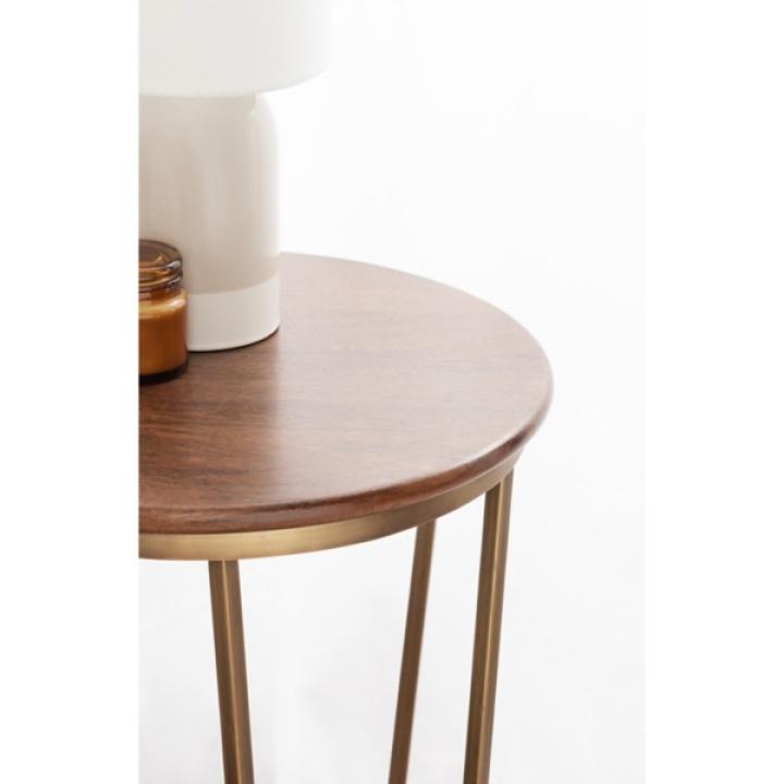 Geometric Brass Walnut Accent Table