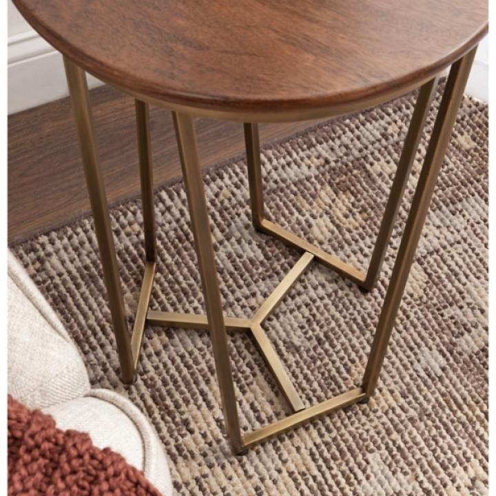 Geometric Brass Walnut Accent Table