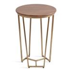 Geometric Brass Walnut Accent Table