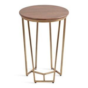 Geometric Brass Walnut Accent Table