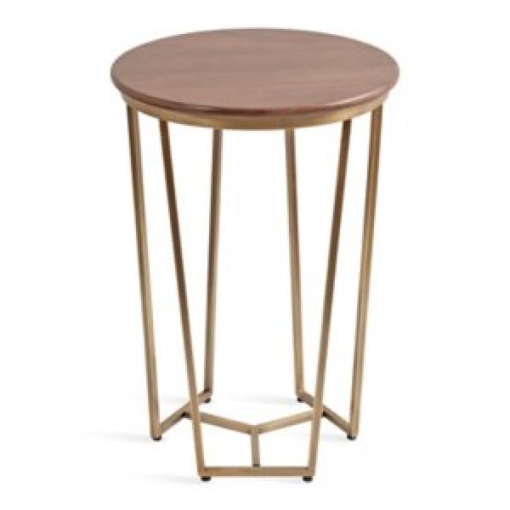 Geometric Brass Walnut Accent Table