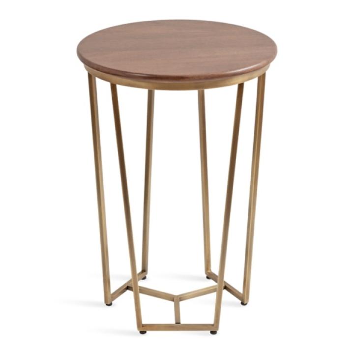 Geometric Brass Walnut Accent Table