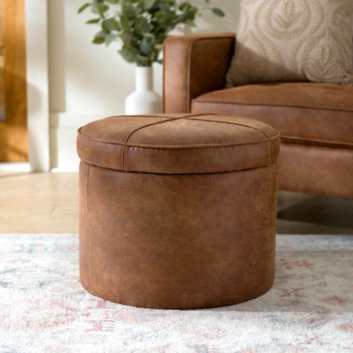 Brown Wyatt Faux Leather Storage Ottoman