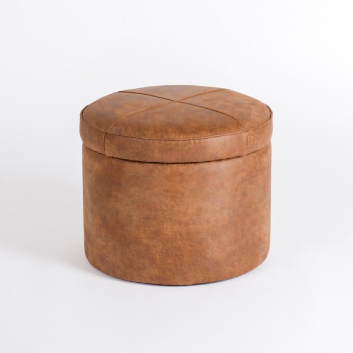 Brown Wyatt Faux Leather Storage Ottoman