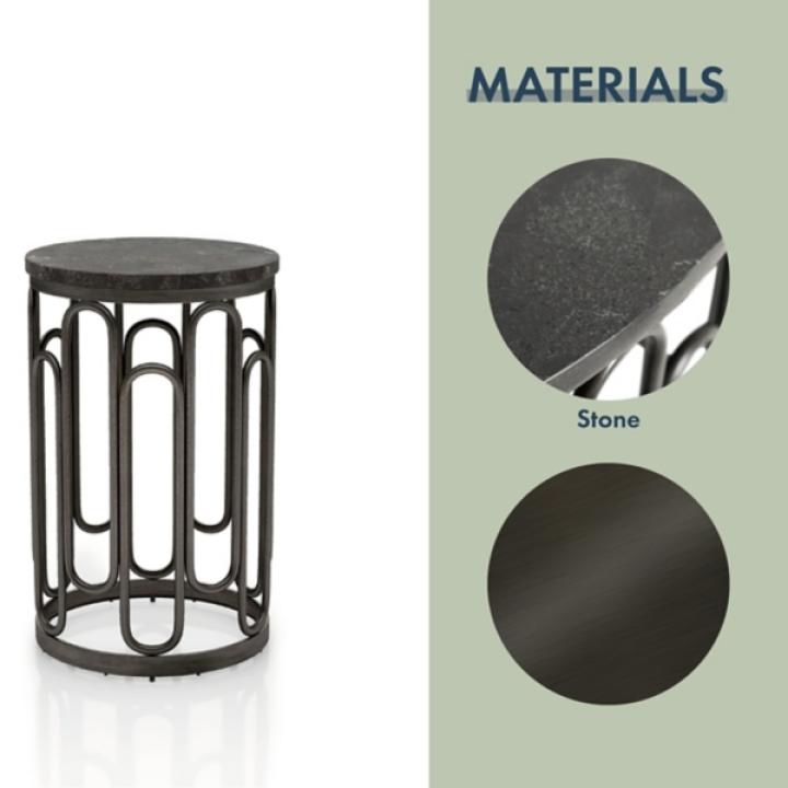 Black Stone and Metal Geometric Accent Table