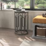 Black Stone and Metal Geometric Accent Table