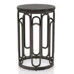 Black Stone and Metal Geometric Accent Table