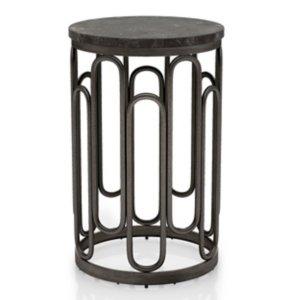 Black Stone and Metal Geometric Accent Table