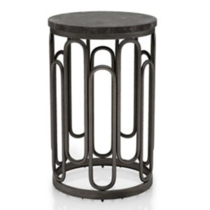 Black Stone and Metal Geometric Accent Table