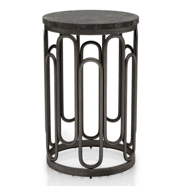 Black Stone and Metal Geometric Accent Table