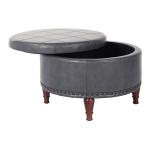 Pewter Leather Antique Nailhead Storage Ottoman