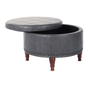 Pewter Leather Antique Nailhead Storage Ottoman
