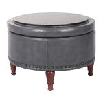Pewter Leather Antique Nailhead Storage Ottoman