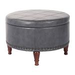 Pewter Leather Antique Nailhead Storage Ottoman