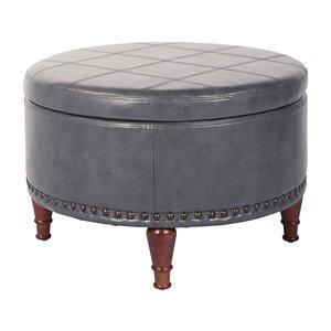Pewter Leather Antique Nailhead Storage Ottoman