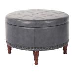 Pewter Leather Antique Nailhead Storage Ottoman