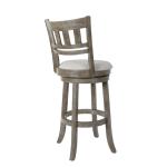 Gray Slatted Back Upholstered Swivel Bar Stool