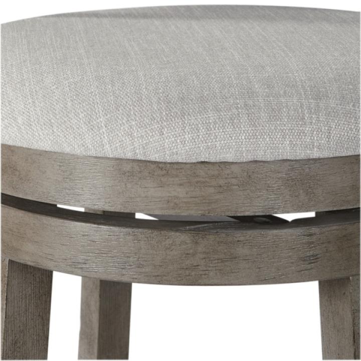Gray Slatted Back Upholstered Swivel Bar Stool