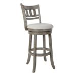Gray Slatted Back Upholstered Swivel Bar Stool