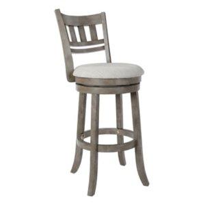 Gray Slatted Back Upholstered Swivel Bar Stool