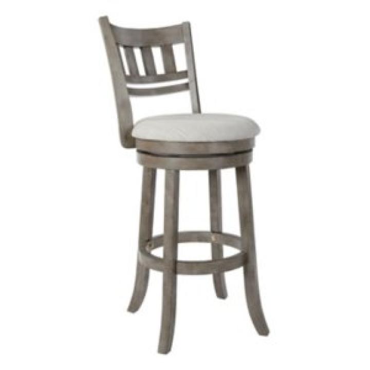 Gray Slatted Back Upholstered Swivel Bar Stool
