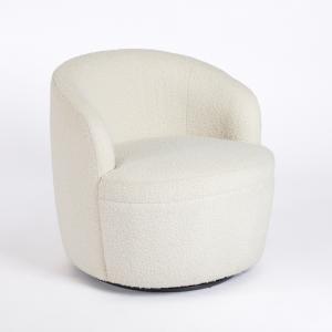 Small Round Cream Boucle Swivel Accent Chair