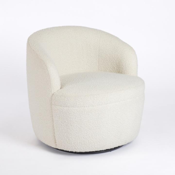 Small Round Cream Boucle Swivel Accent Chair