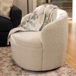 Small Round Cream Boucle Swivel Accent Chair