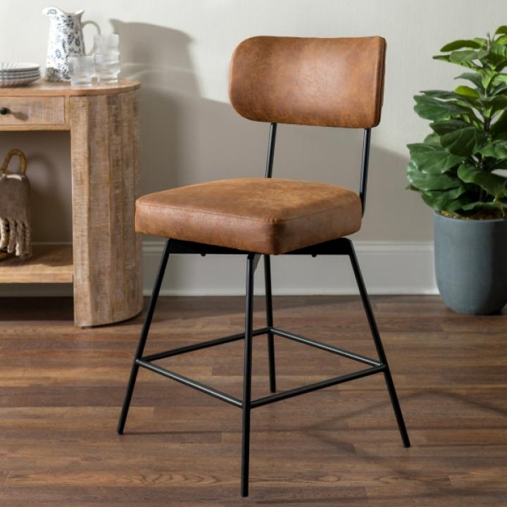 Brown Wyatt Faux Leather Swivel Counter Stool