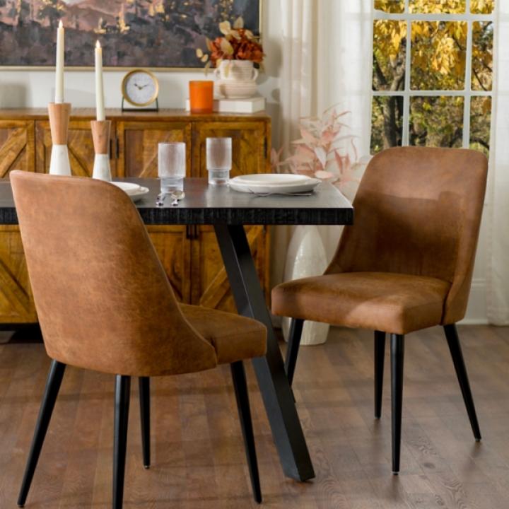 Brown Wyatt Faux Leather Dining Chairs, Set of 2