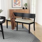 Black Wood Cream Upholstered Bench