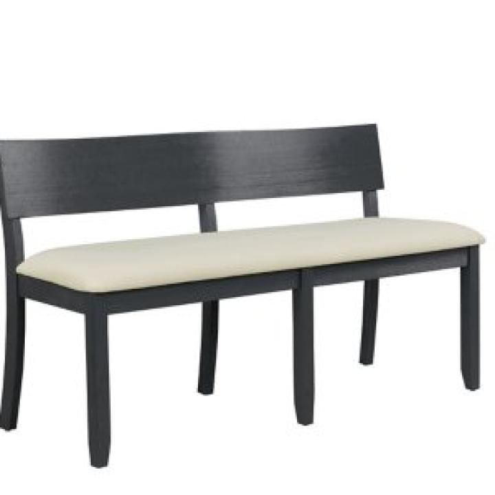 Black Wood Cream Upholstered Bench