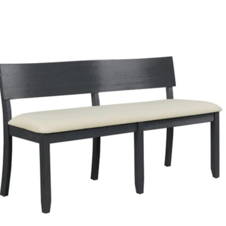 Black Wood Cream Upholstered Bench