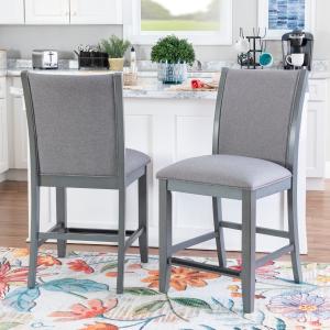 Gray Wood Upholstered Counter Stools, Set of 2