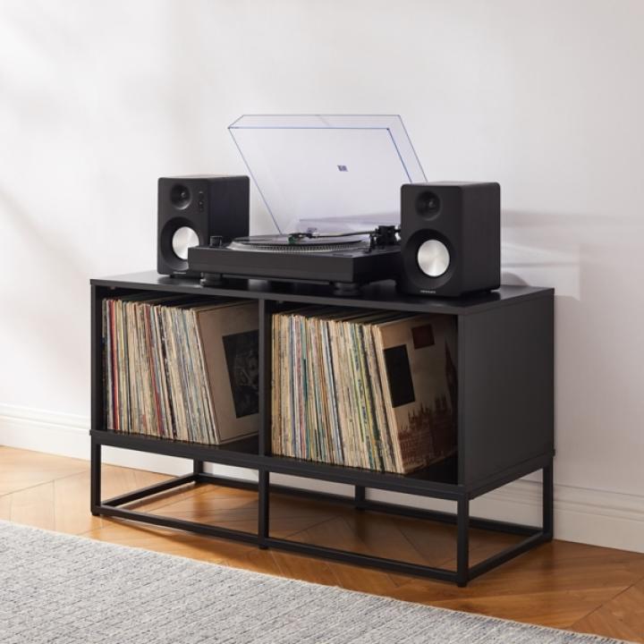 Black Metal Record Storage Media Console