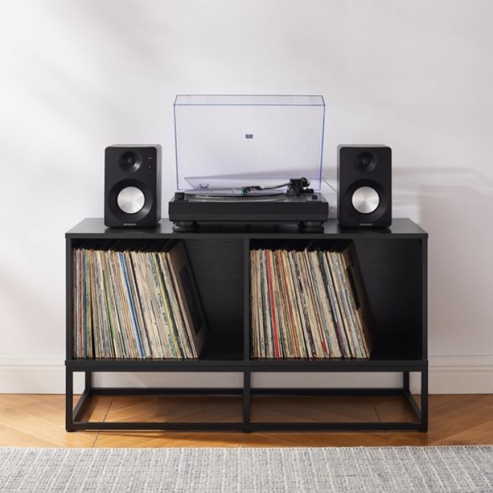 Black Metal Record Storage Media Console