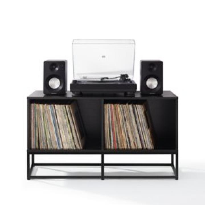 Black Metal Record Storage Media Console