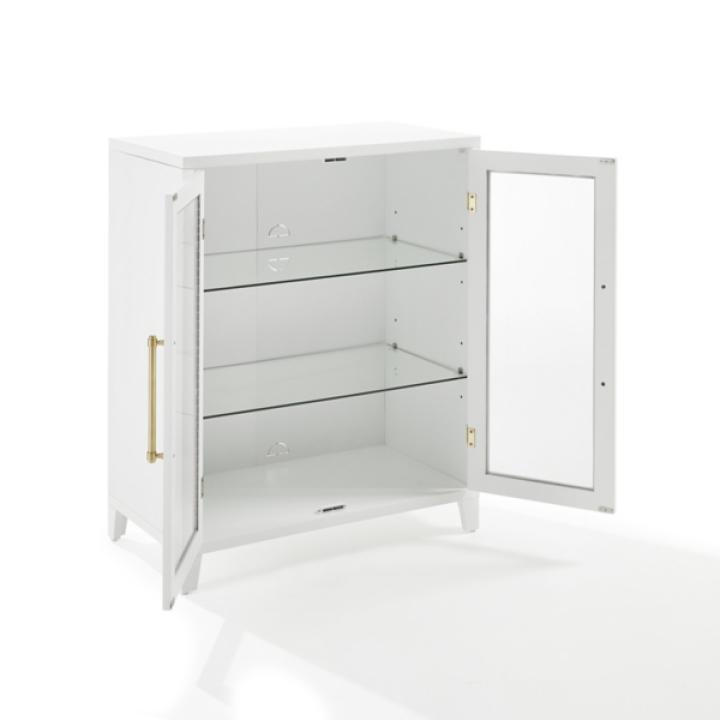 White & Gold Glass Door Storage Cabinet