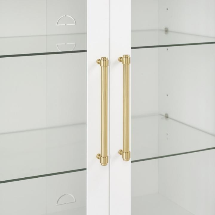White & Gold Glass Door Storage Cabinet