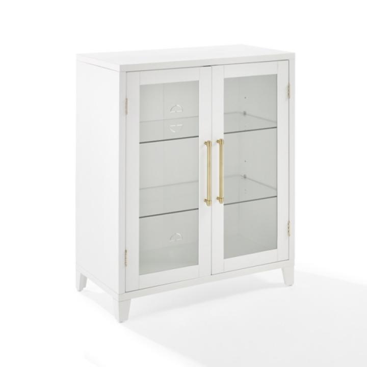 White & Gold Glass Door Storage Cabinet