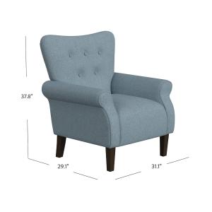 Blue Button-Tufted Rolled Arm Accent Chair