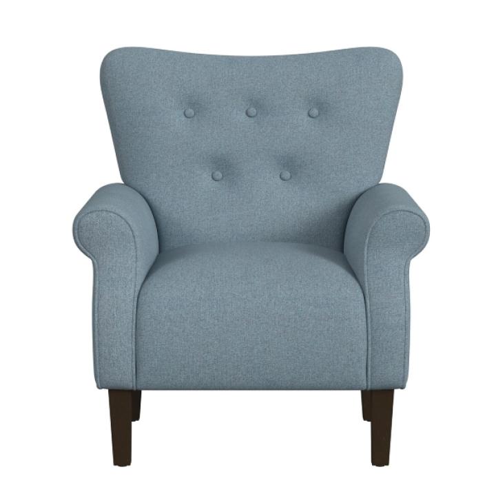 Blue Button-Tufted Rolled Arm Accent Chair