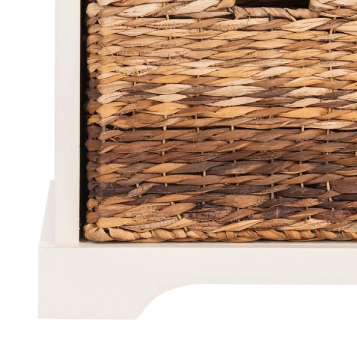 Cream Bench with Woven Storage Baskets