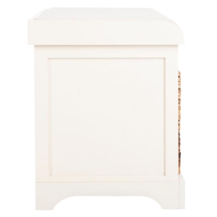 Cream Bench with Woven Storage Baskets